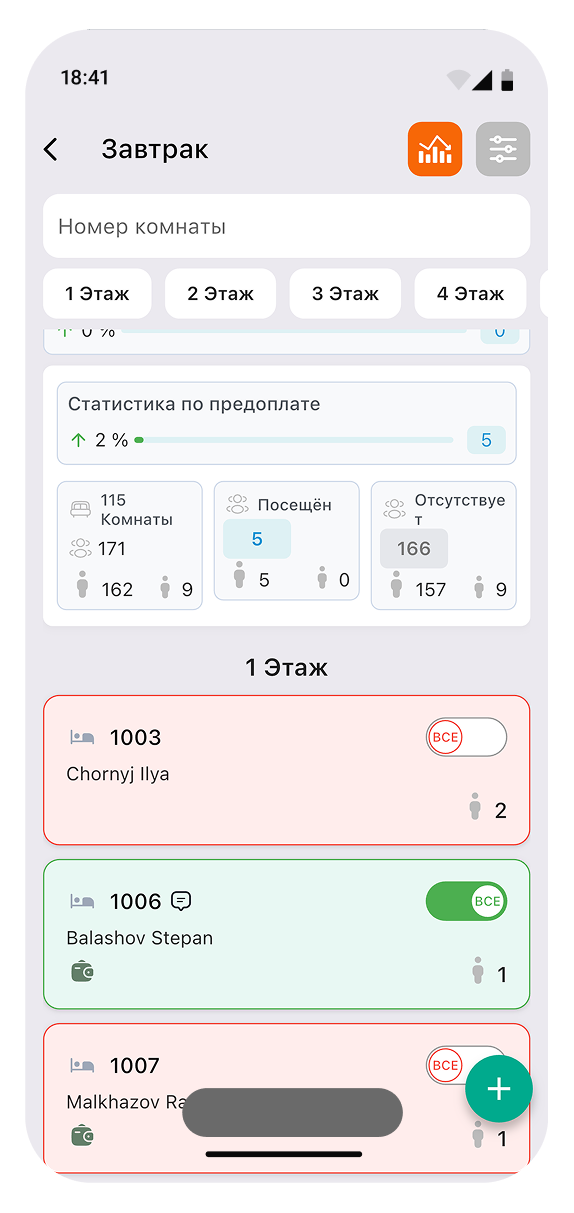 Скриншот учёта посещения событий